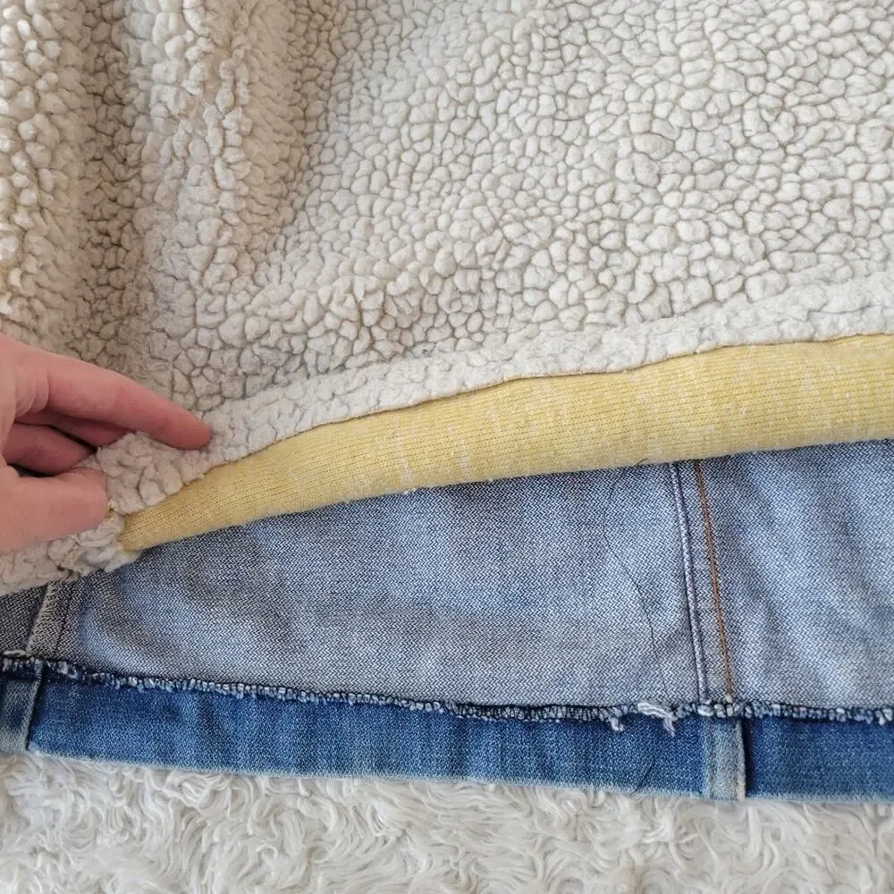 Vintage 1970s Wrangler Wrange Coat Denim Sherpa Lined Jacket in Blue Large